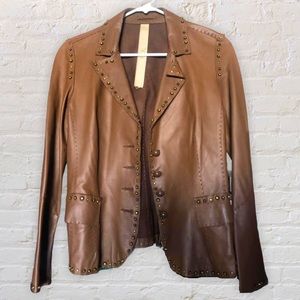 Rizal Brown Leather Jacket with Stud lined edges